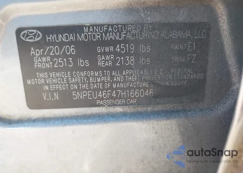 2007 Hyundai Sonata Limited/Se V6 from USA, damaged, VIN 5NPEU46F47H166046